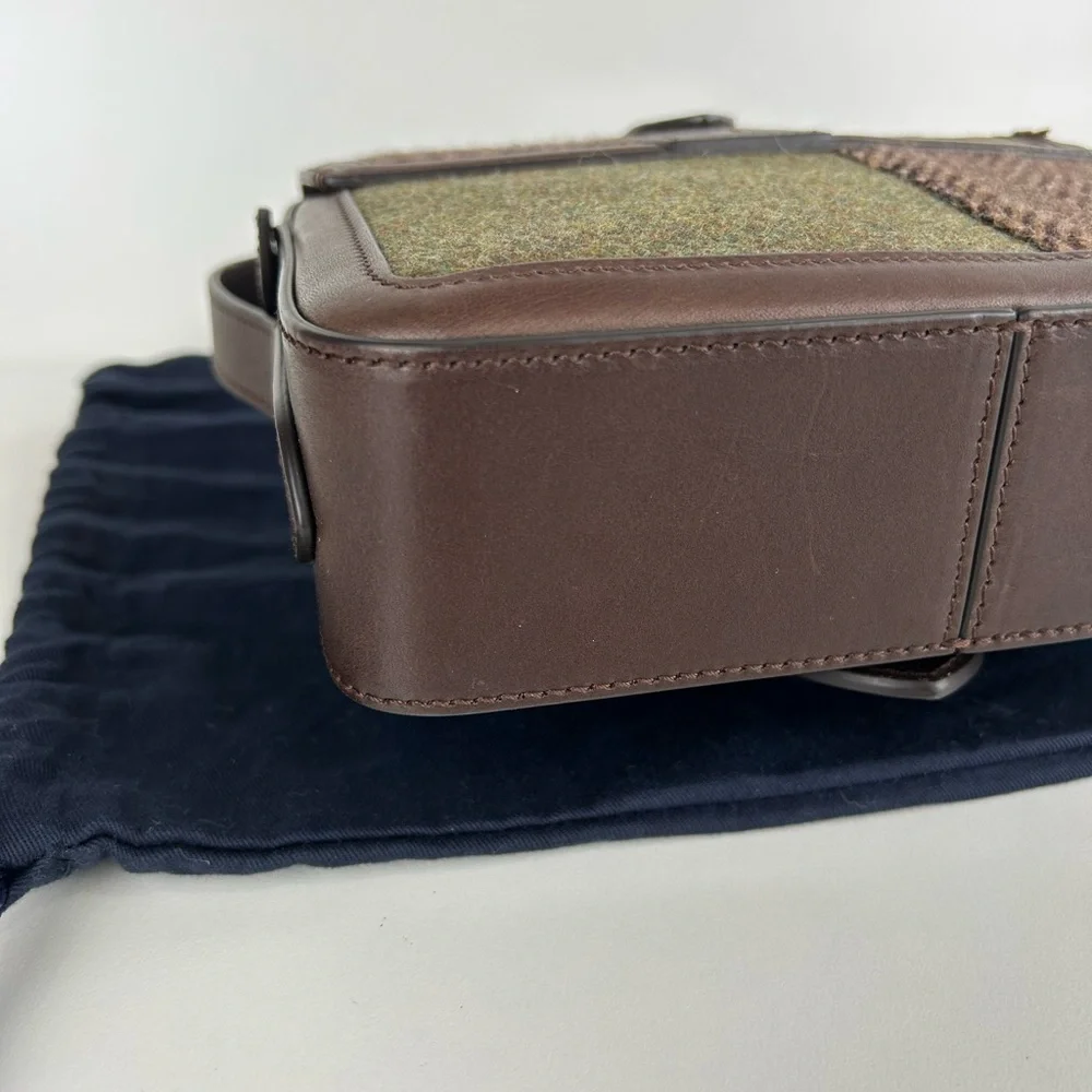 RARE POLO RALPH LAUREN WELLINGTON PATCHWORK TWEED CROSSBODY BAG PURSE BROWN - Picture 6 of 15